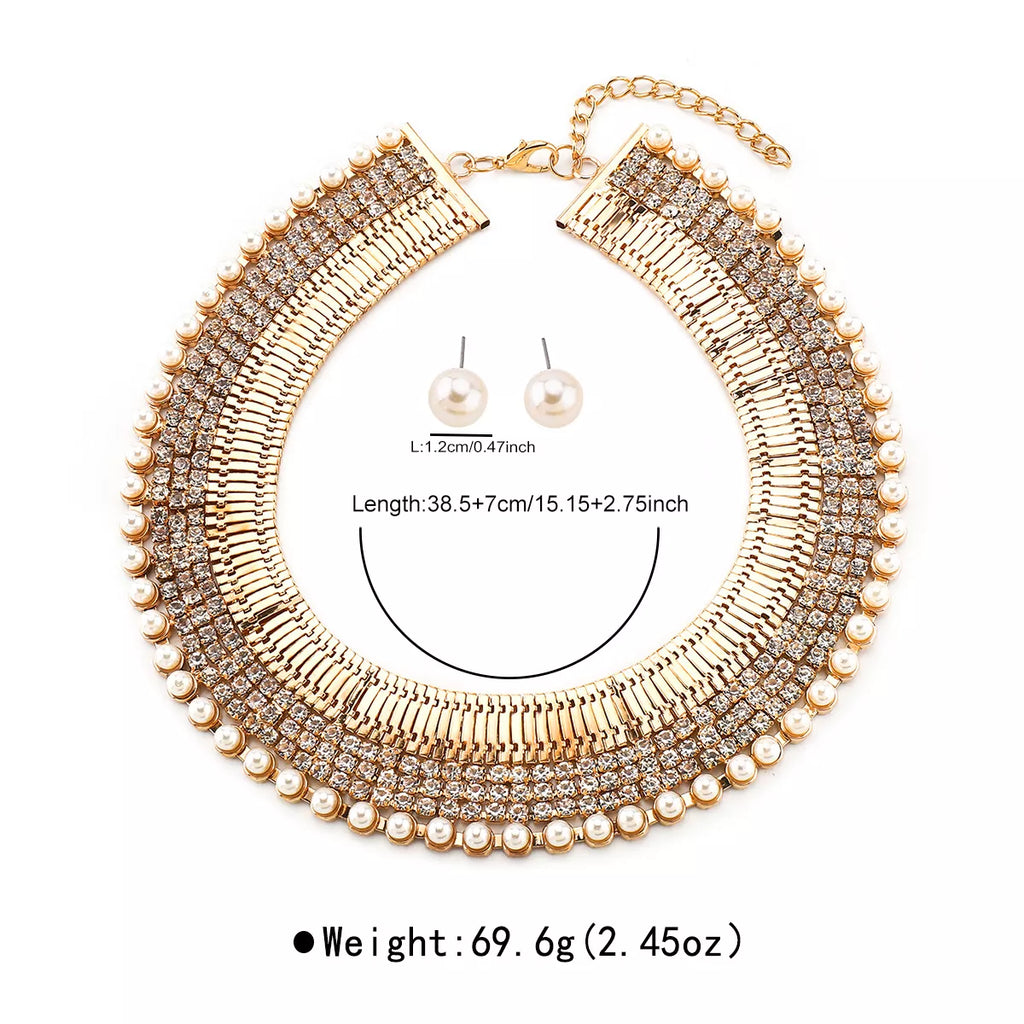 18K Gold-Plated Pearl Earrings and Necklace Jewelry Set
