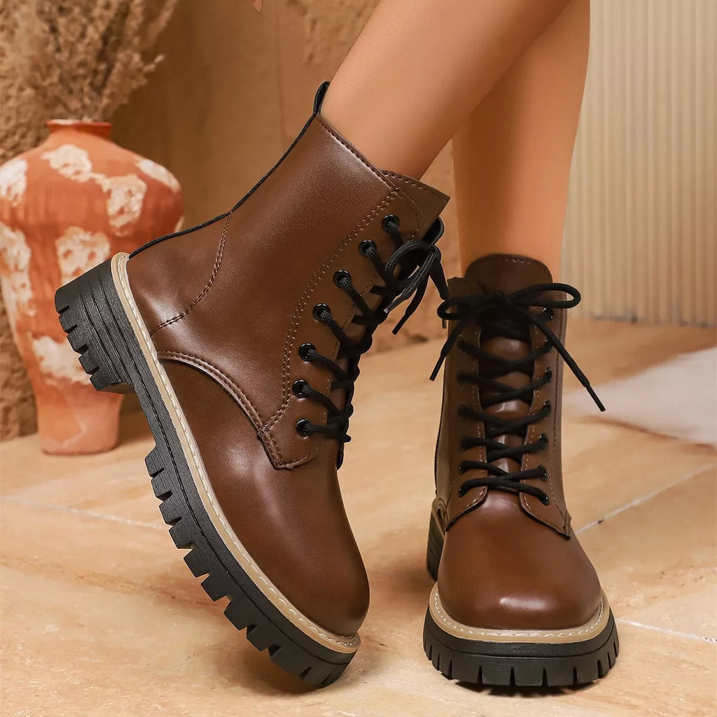 Round Toe Lace Up Boots