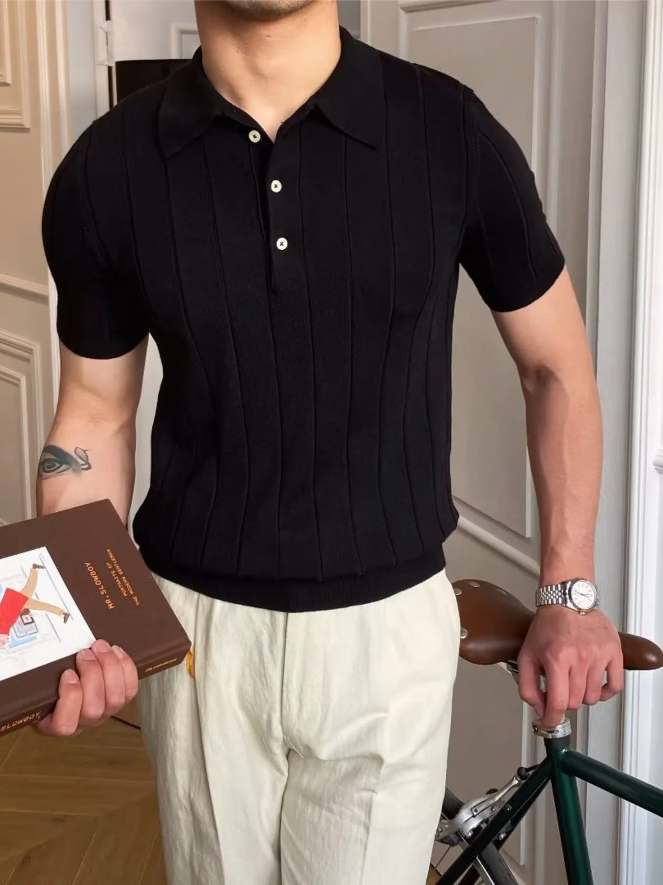 Men's Plus Size Slim Fit Knitted Polo Shirt