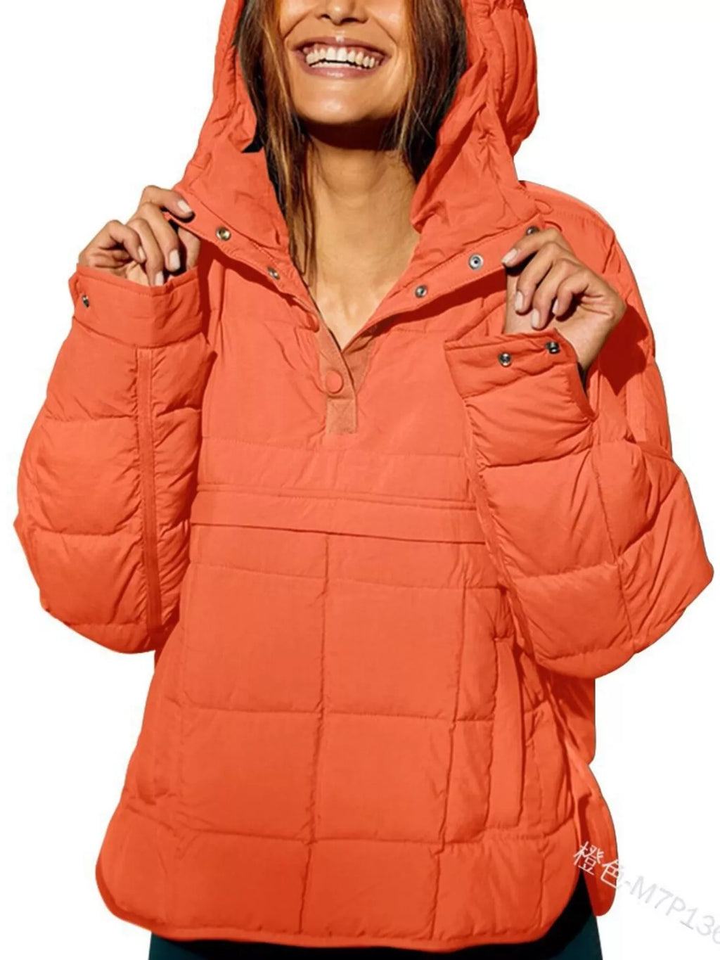Full Size Quarter Snap Hooded Puffer Top Plus Size