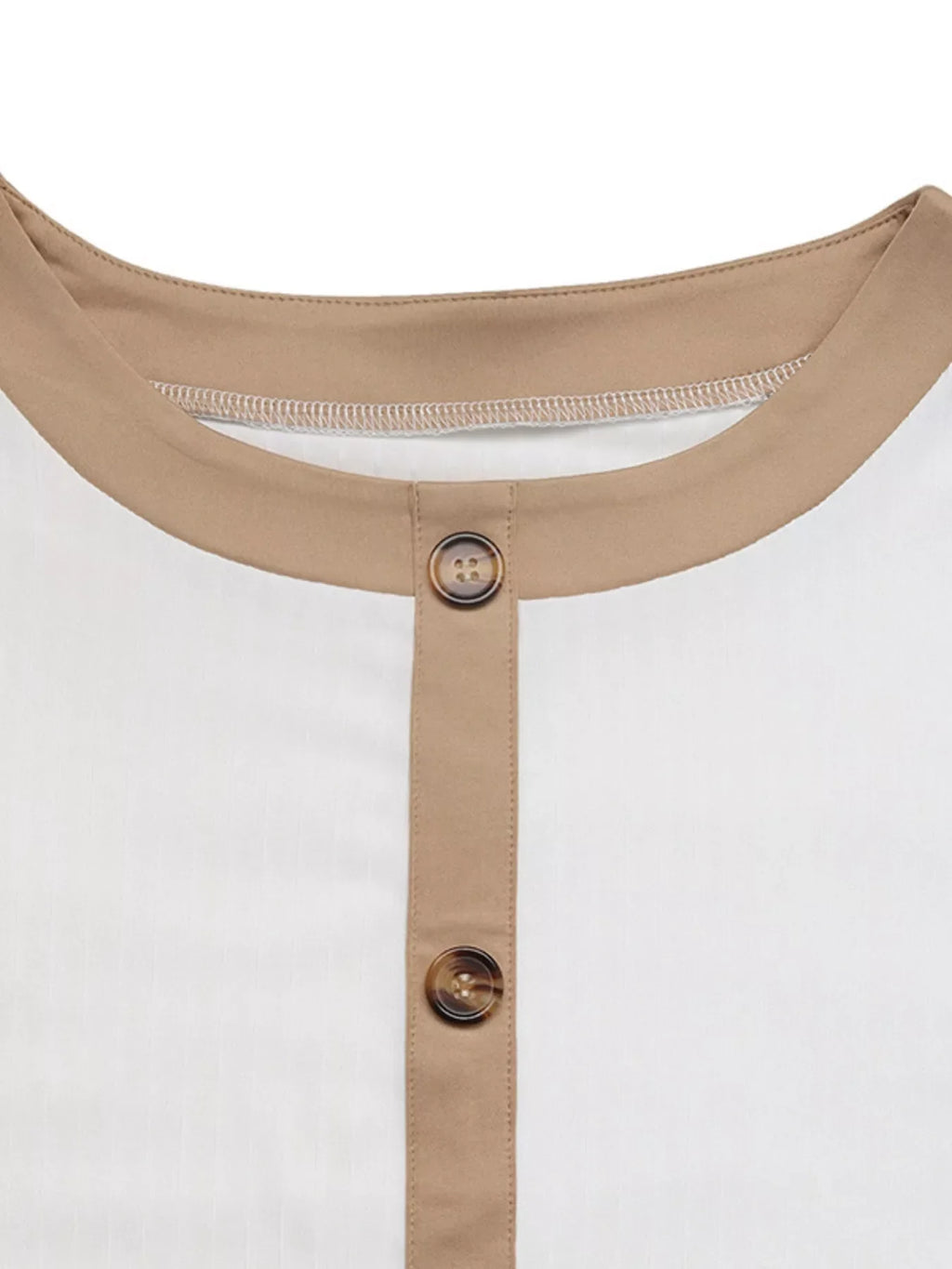 Decor Button Round Neck Short Sleeve Blouse