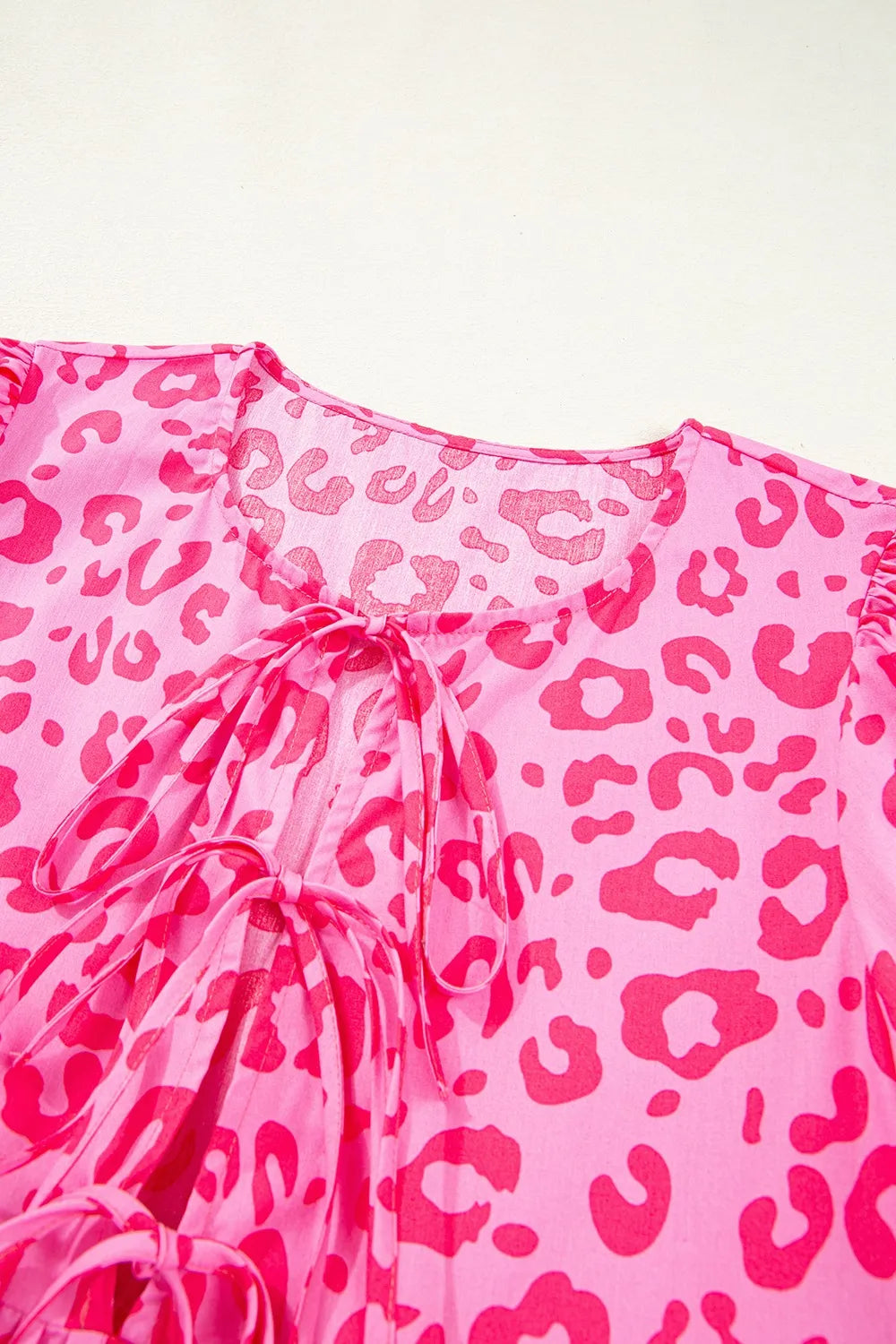 Leopard Tie Front Puff Sleeve Dress