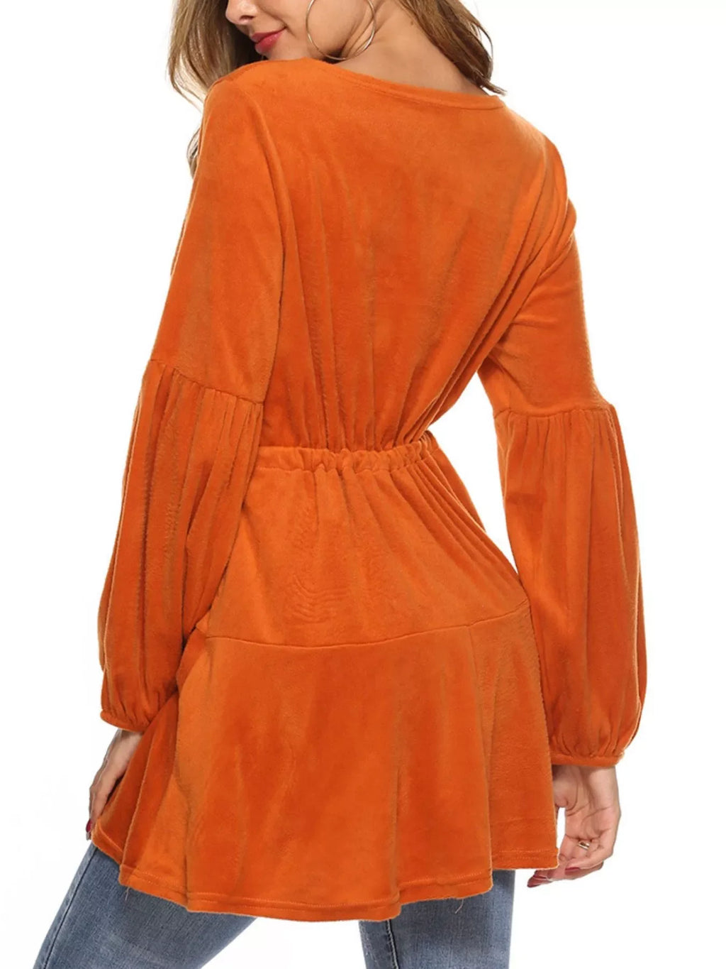 Velvet Long Sleeve Drawstring Blouse