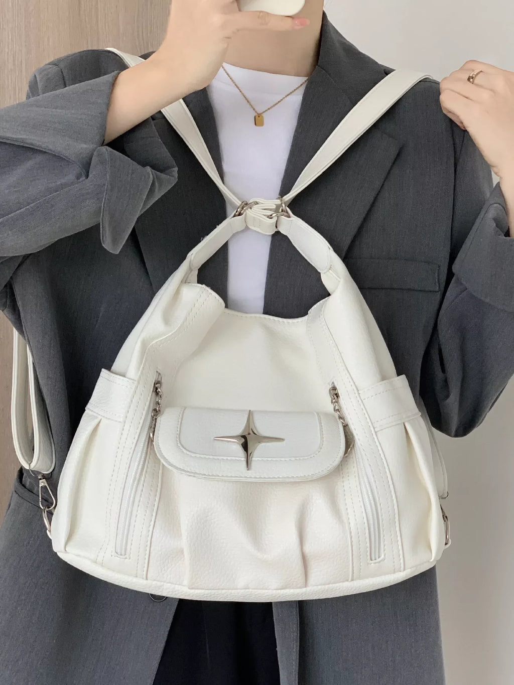 Adjustable Strap Star Decor Convertible Crossbody Bag