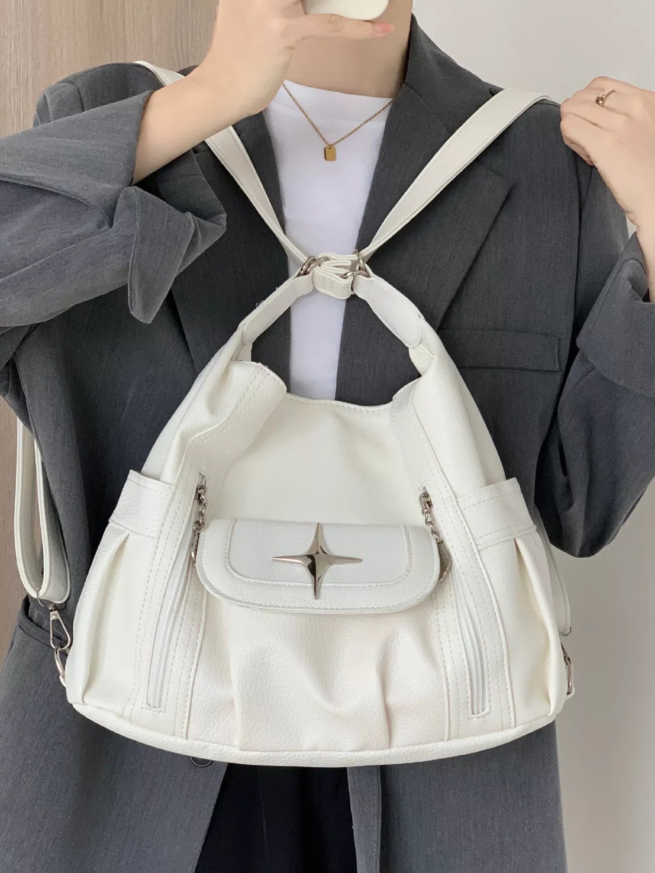 Adjustable Strap Star Decor Convertible Crossbody Bag
