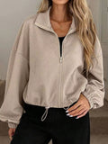 Textured Zip-Up Drawstring Hem Jacket