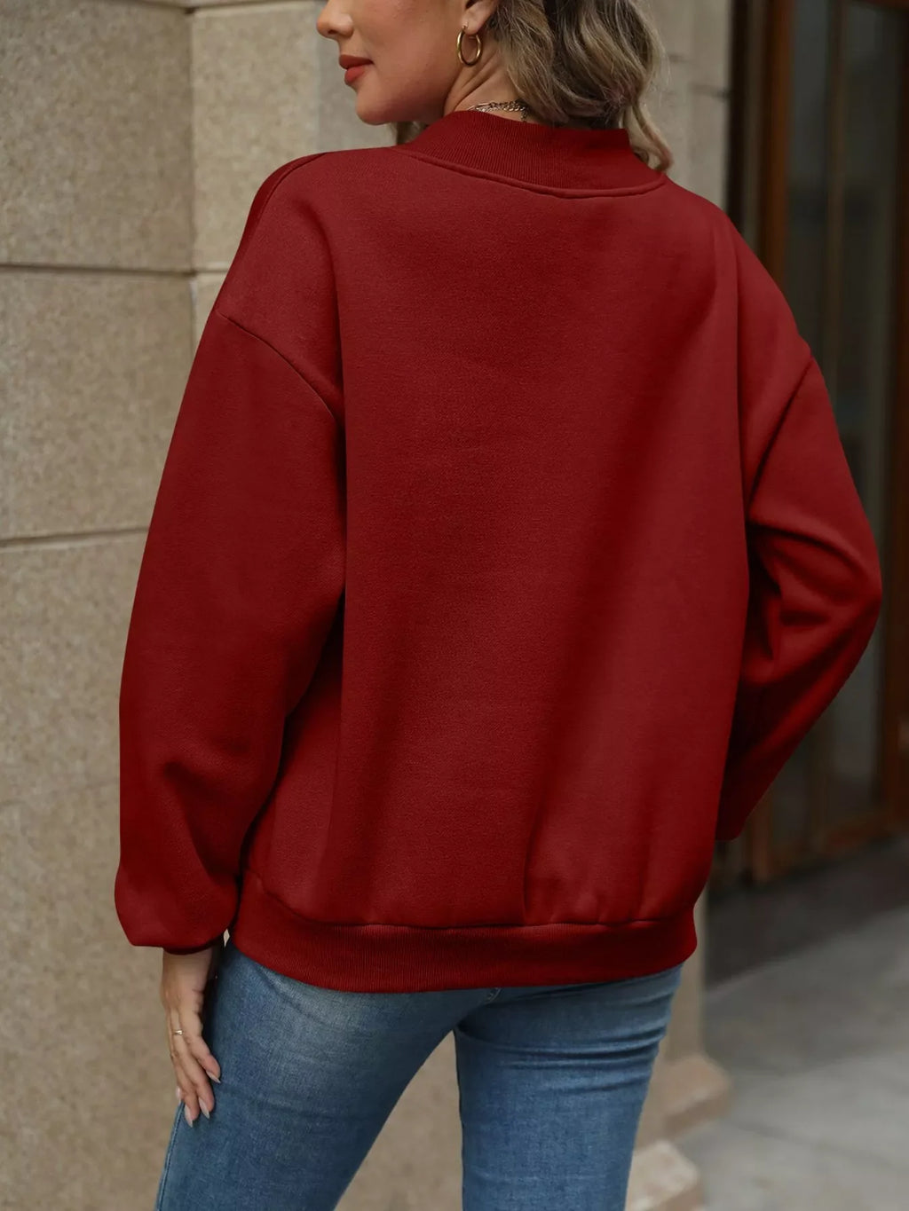 V-Neck Solid Color Casual Sweatshirt