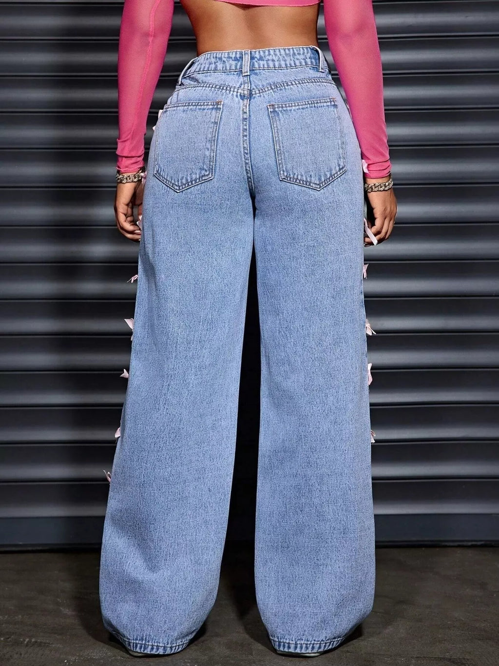Wide Leg Jeans with Bow Decor
