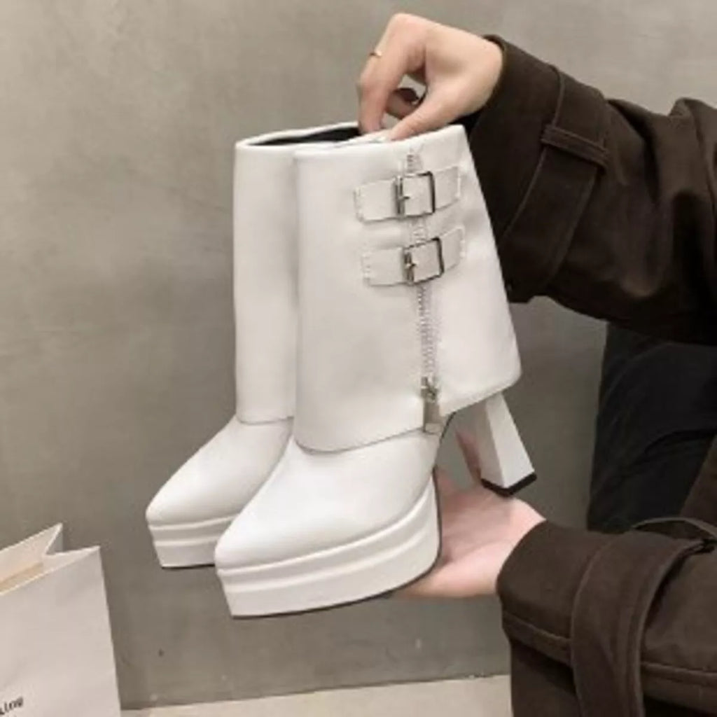 Point Toe Block Heels Boots