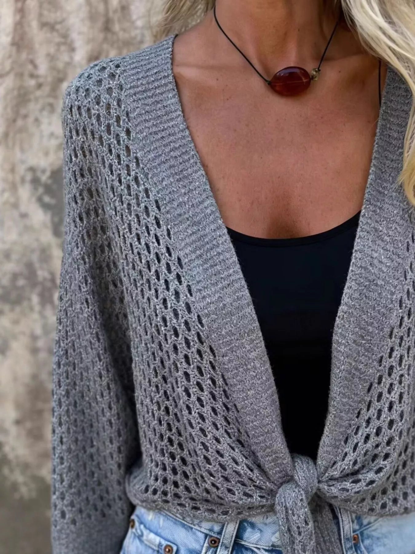 Tie-Front Crochet Knit Cover Up