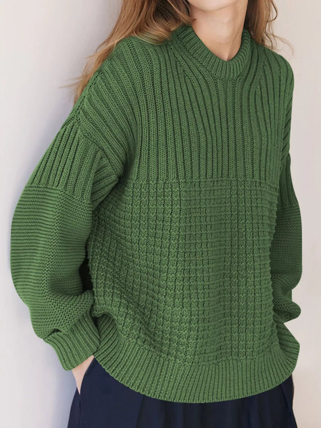 Textured Knit Round Neck Sweater