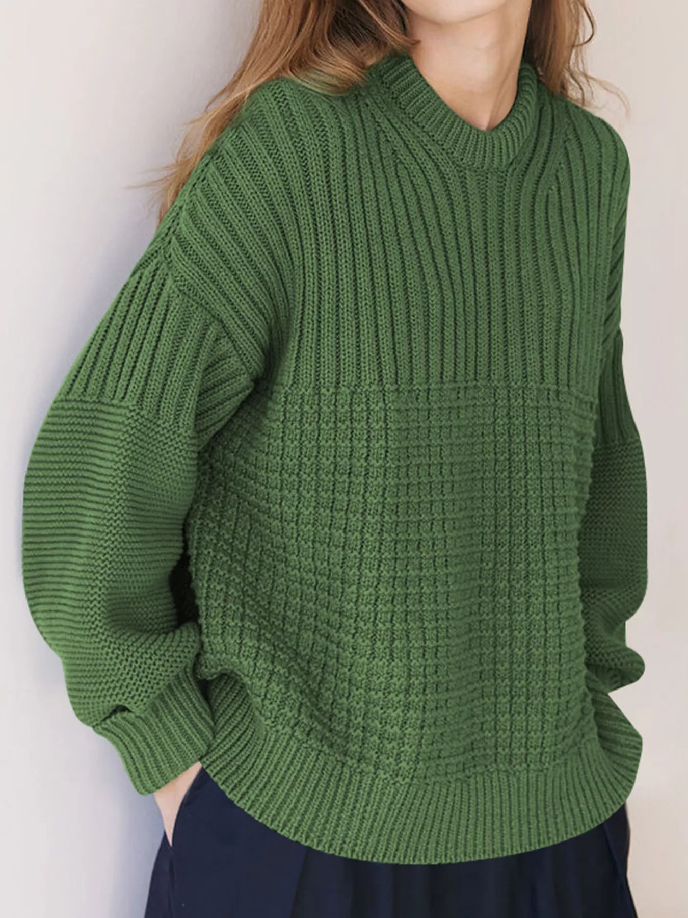 Textured Knit Round Neck Sweater