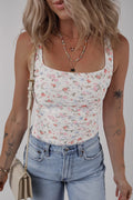 Floral Textured Square Neck Sleeveless Bodysuit
