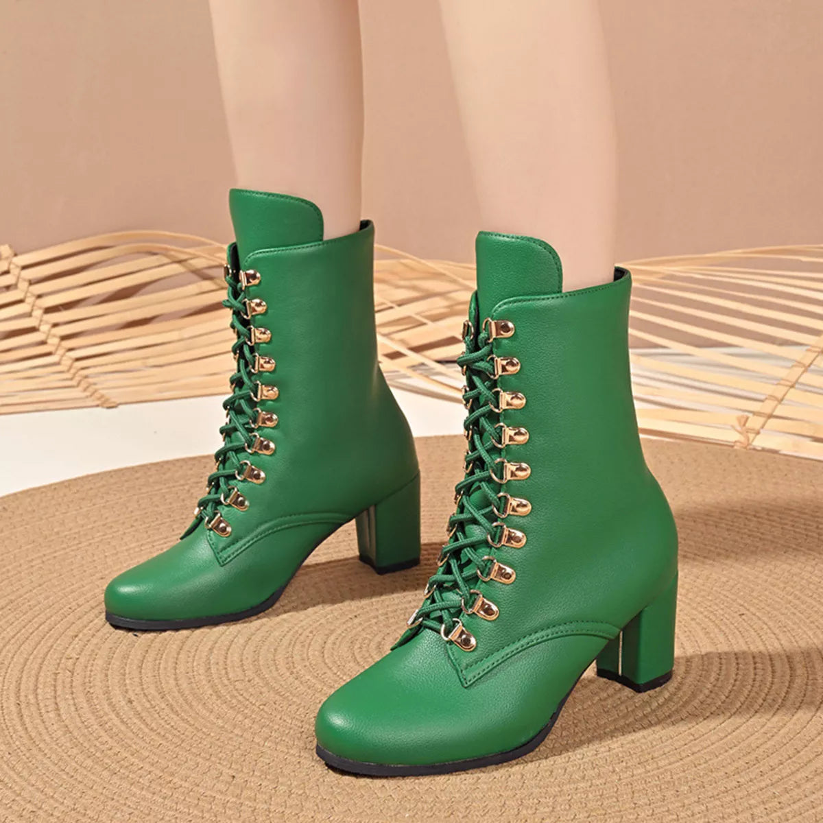 Lace-Up Boots with Block Heel