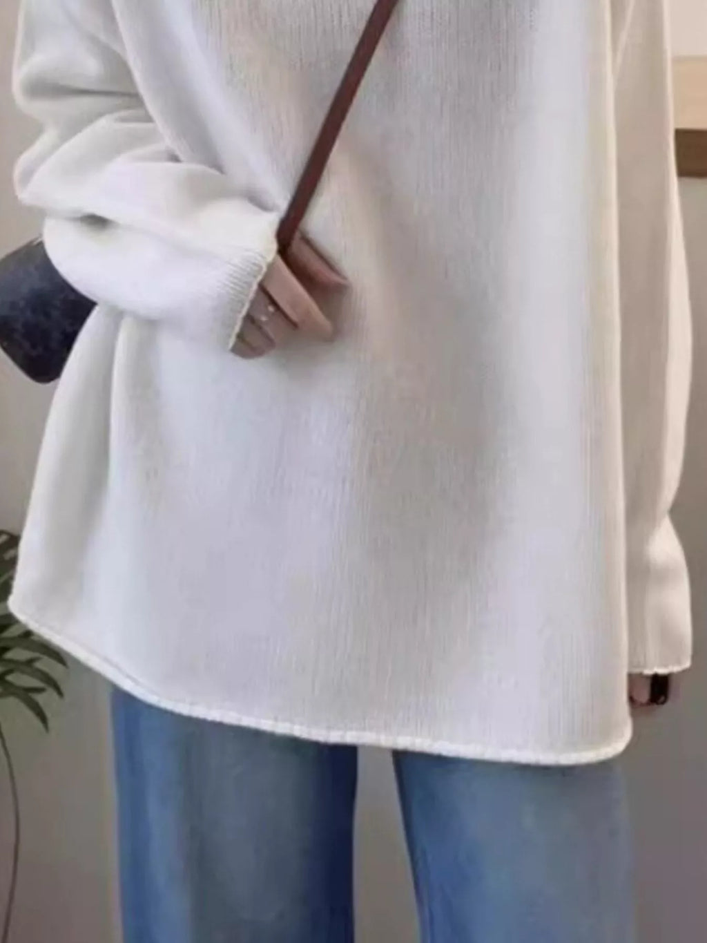 Round Neck Dropped Shoulder Sweater