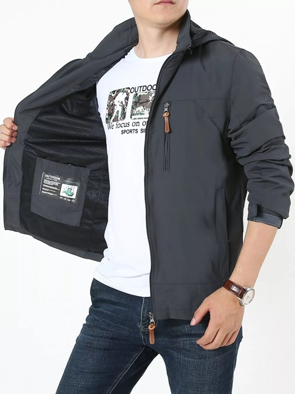 Men's Plus Size Lightweight Hooded Outdoor Jacket