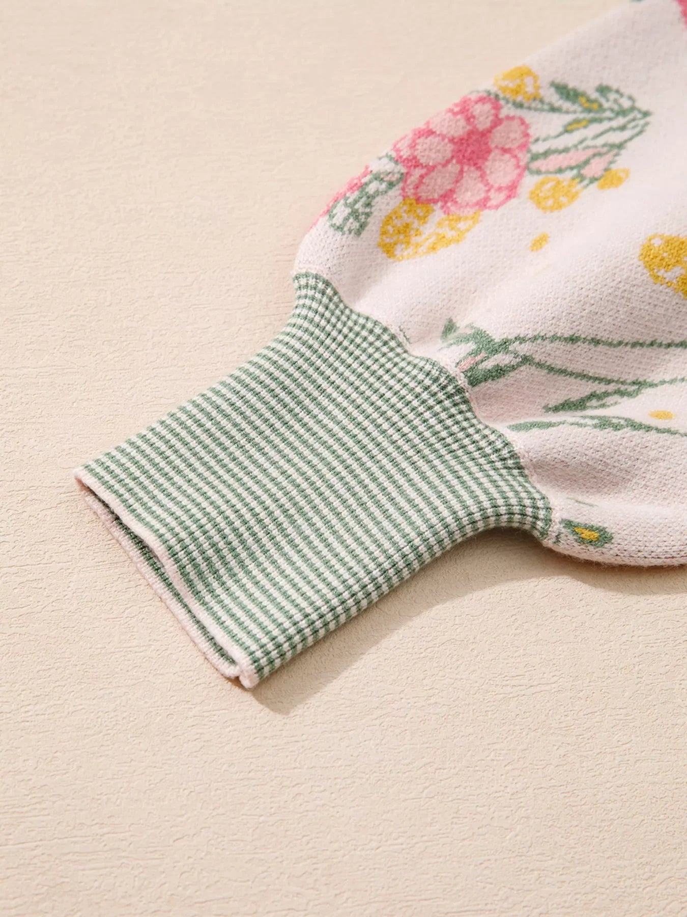 Floral Pattern Striped V Neck Loose Sweater