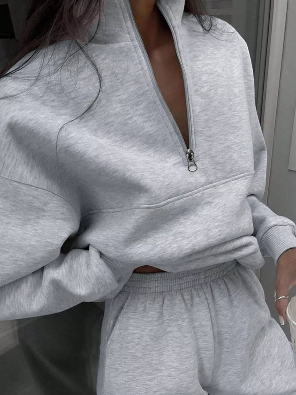 Half Zip Sweatshirt and Pants Set