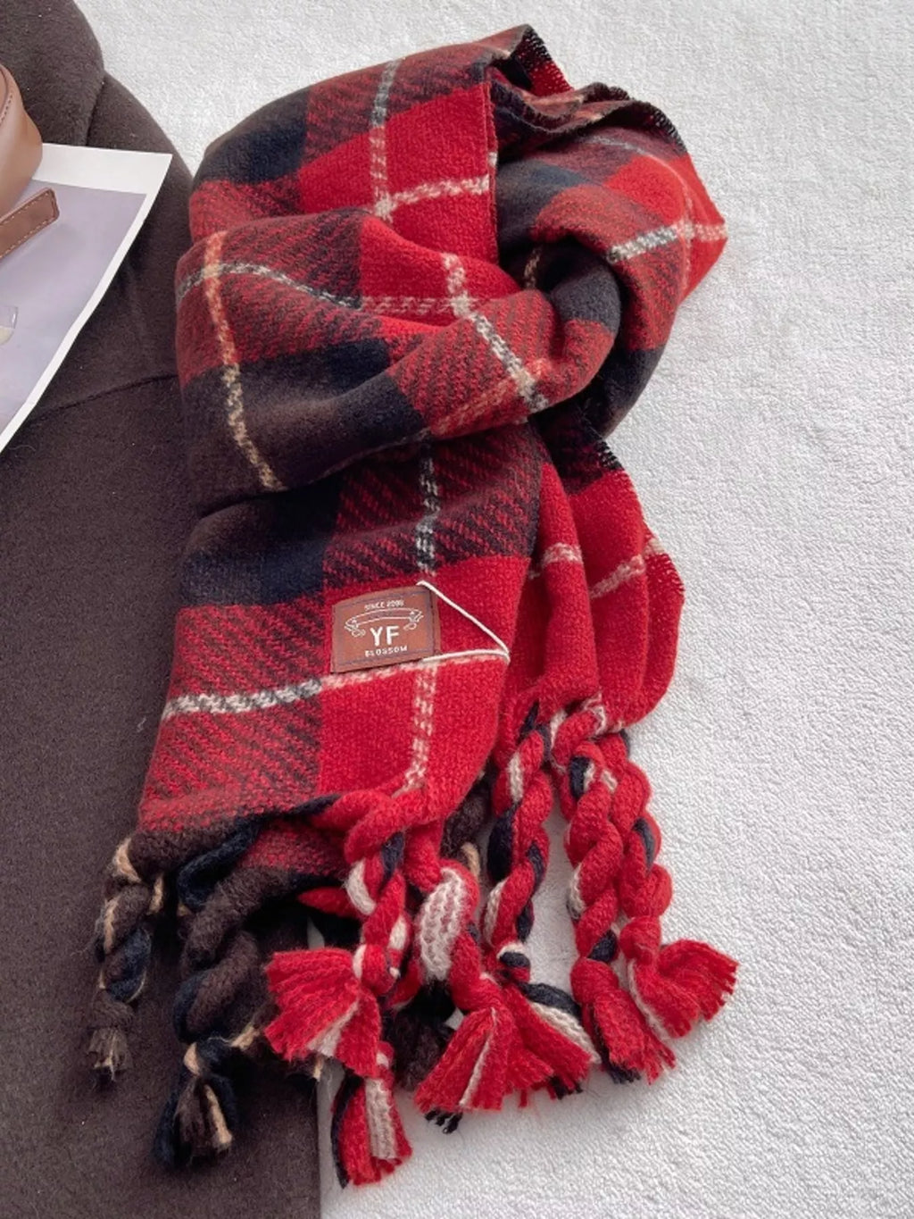 Warm Plaid Tassel Scarf