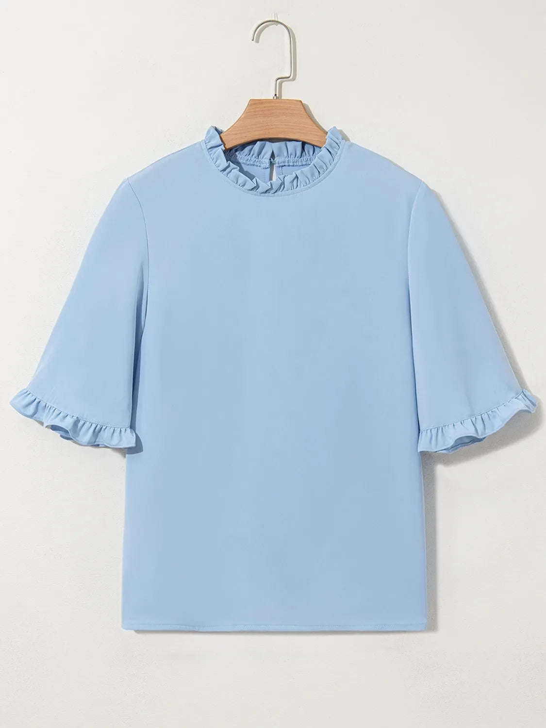 Frill Solid Round Neck Half Sleeve Blouse