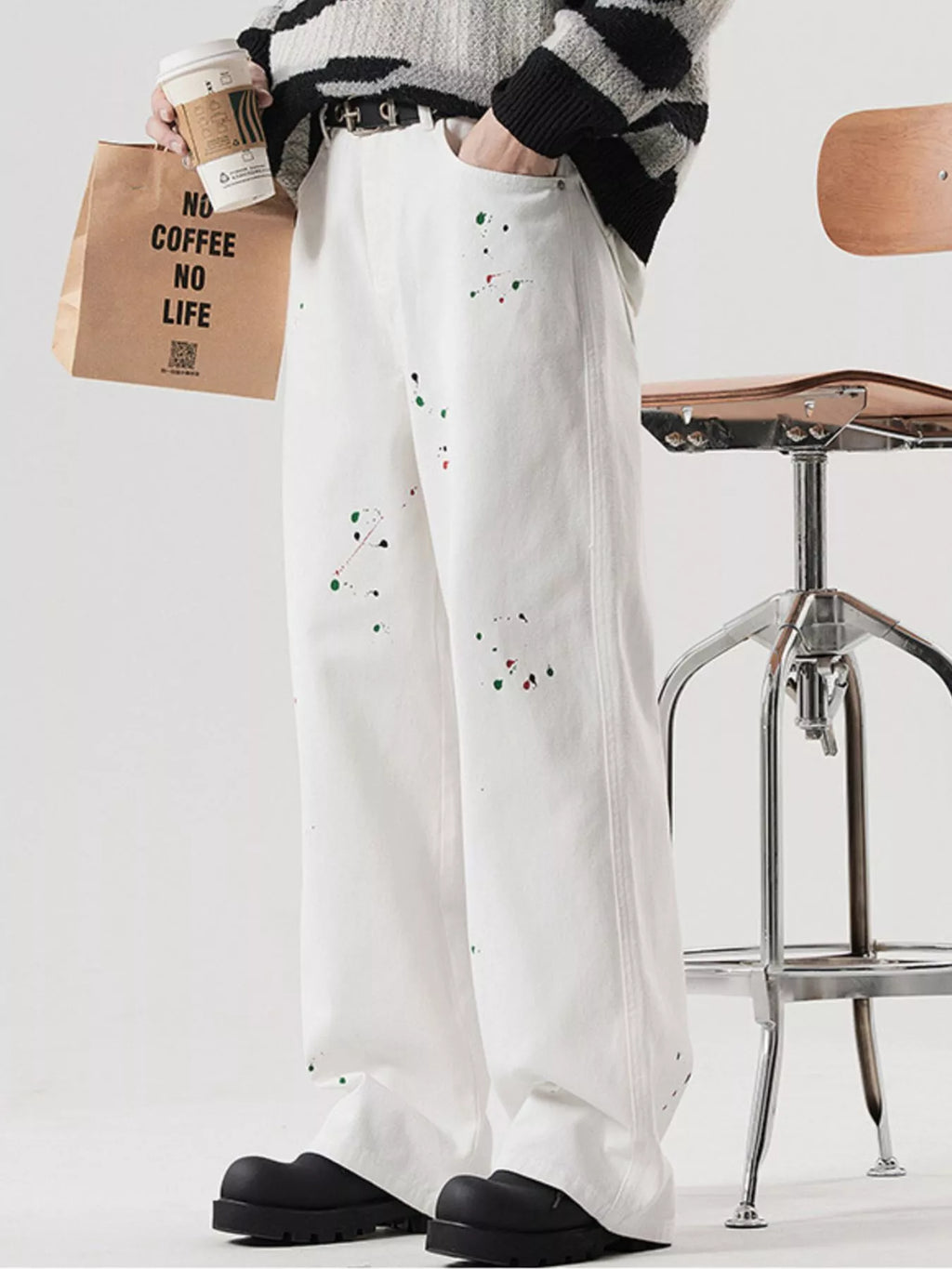Men's Splatter-Paint Wide-Leg Jeans