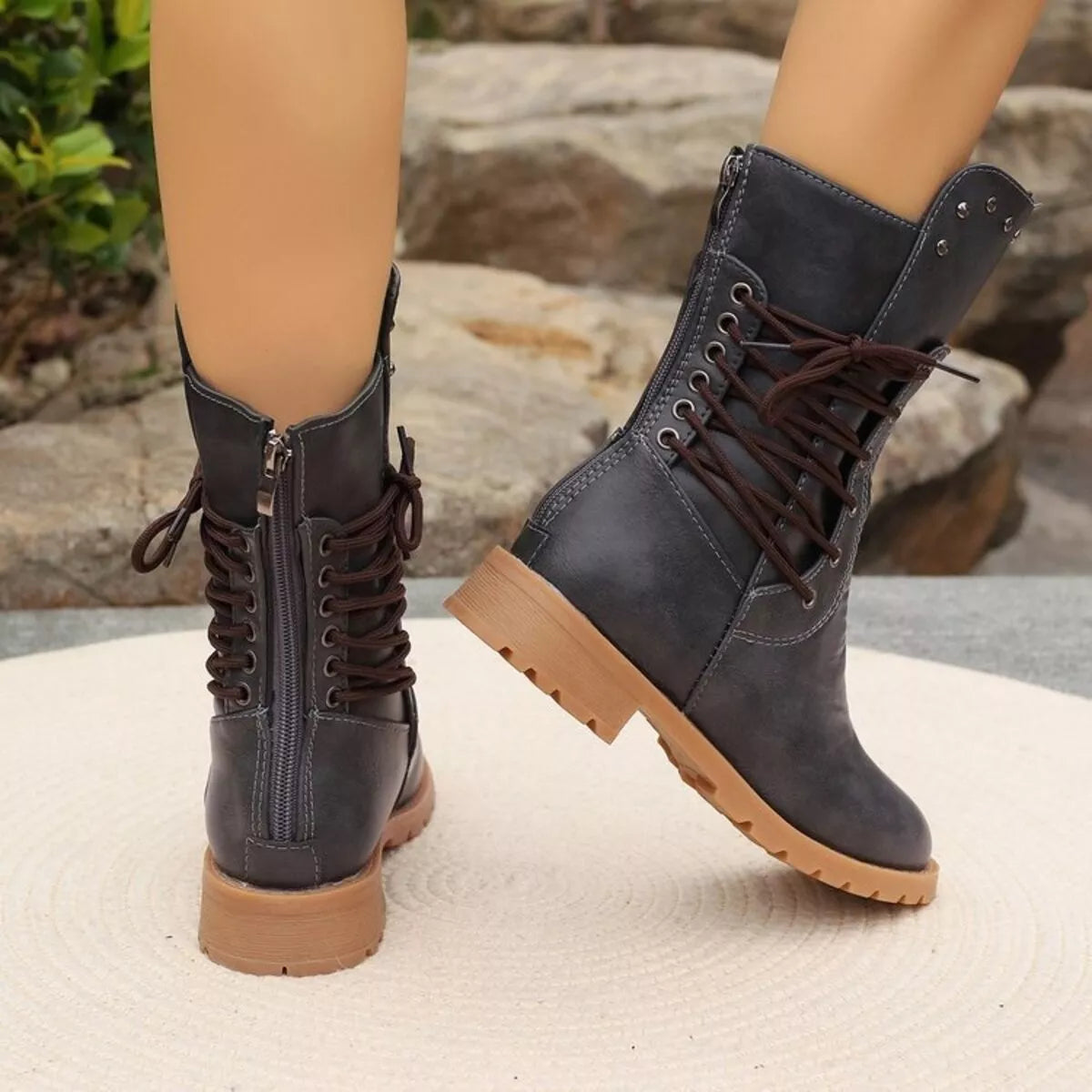 Studded Lace-Up Boots