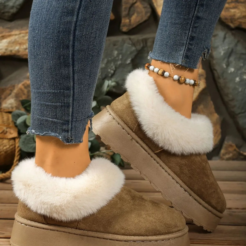 Fuzzy Trim Round Toe Platform Boots