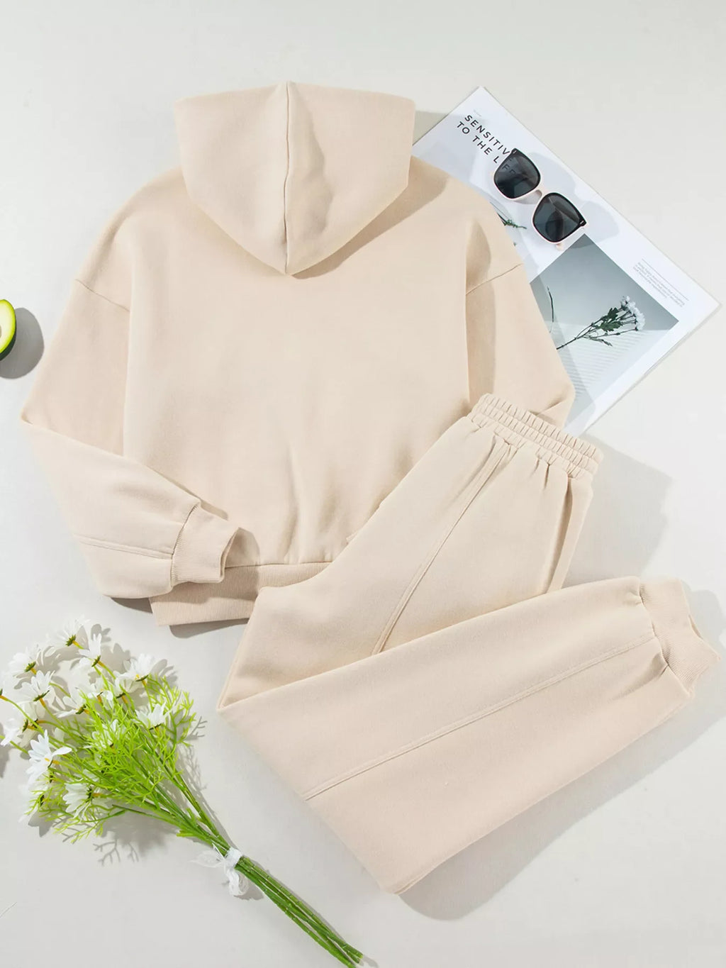 Solid Exposed Seams Hoodie and Joggers Activewear Set