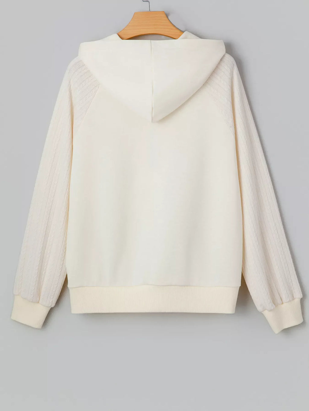 Solid Color Textured Sleeve Patchwork Half Zip Hoodie