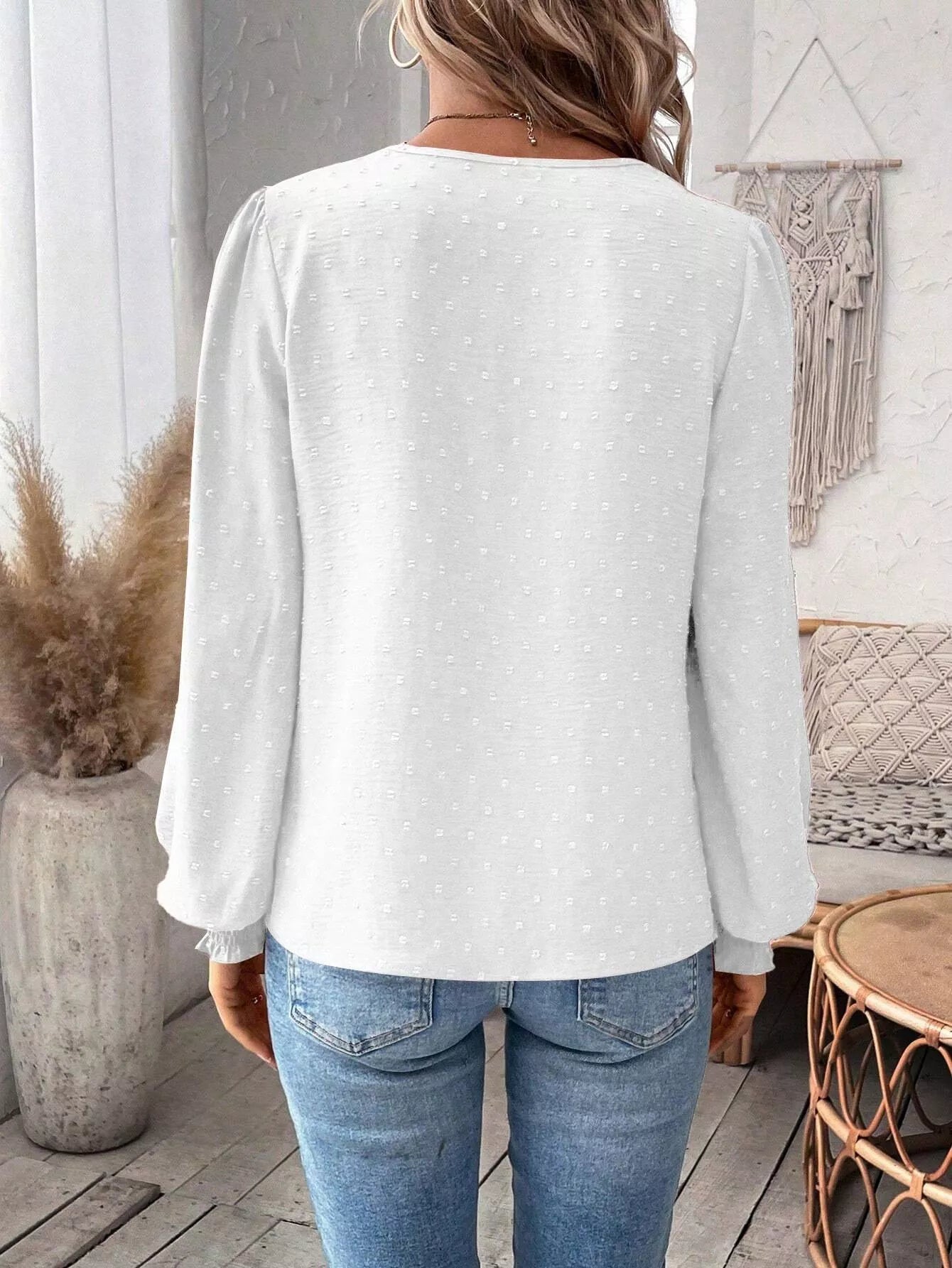 Lace Trim Long Sleeve Blouse