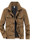 Men's Plus Size Corduroy Button-Down Casual Jacket