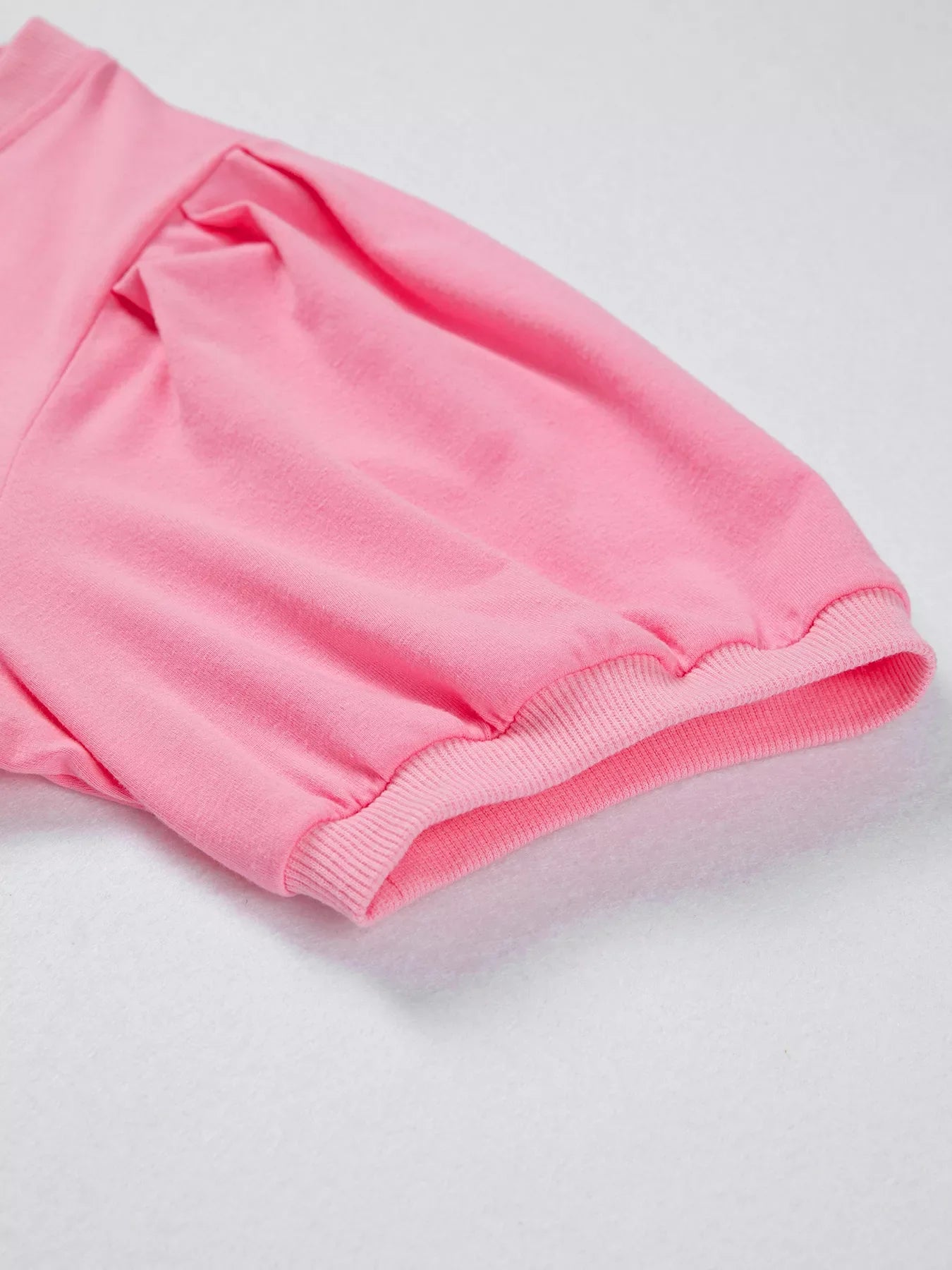 Solid Color V Neck Short Puff Sleeve Blouse