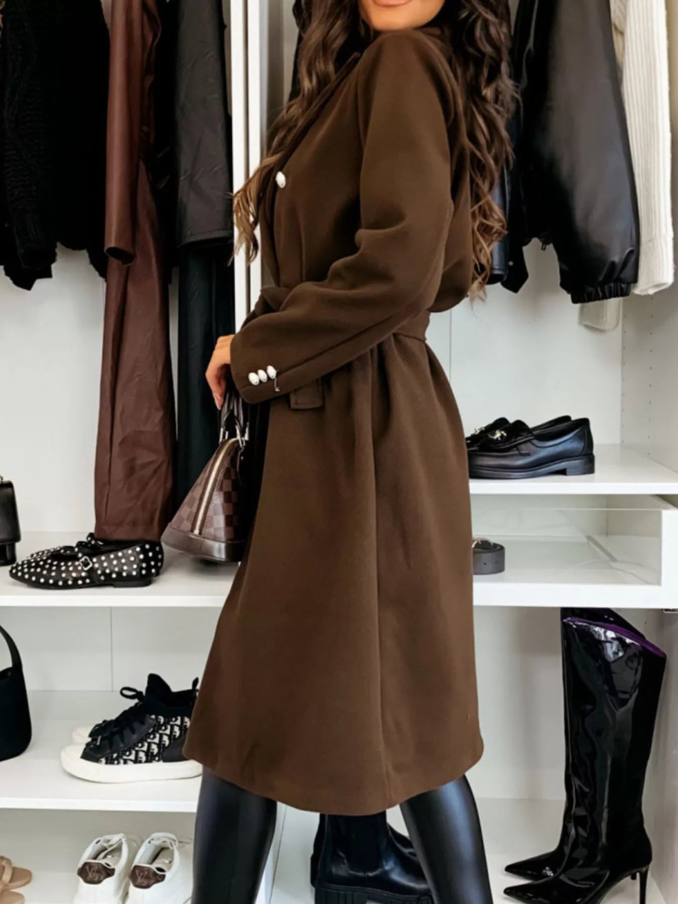 Double-Breasted Tie Waist Overcoat