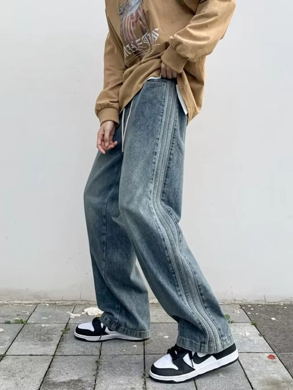 Men's Full Size Vintage Wash Wide Leg Jeans Plus Size