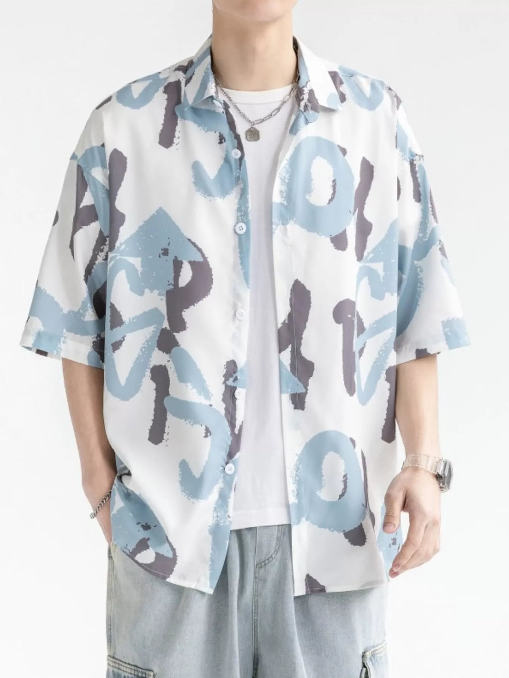 Men's Plus Size Abstract Print Short Sleeve Shirt