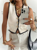 Contrast Trim Button Up Sweater Vest
