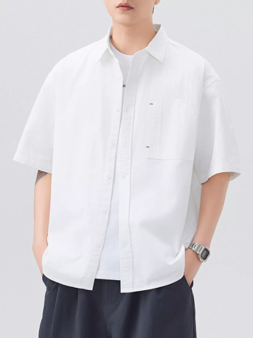 Men's Plus Size Casual Solid Color Short Sleeve Shirt
