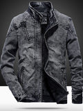 Men's Plus Size Washed Zip Up Denim Jacket