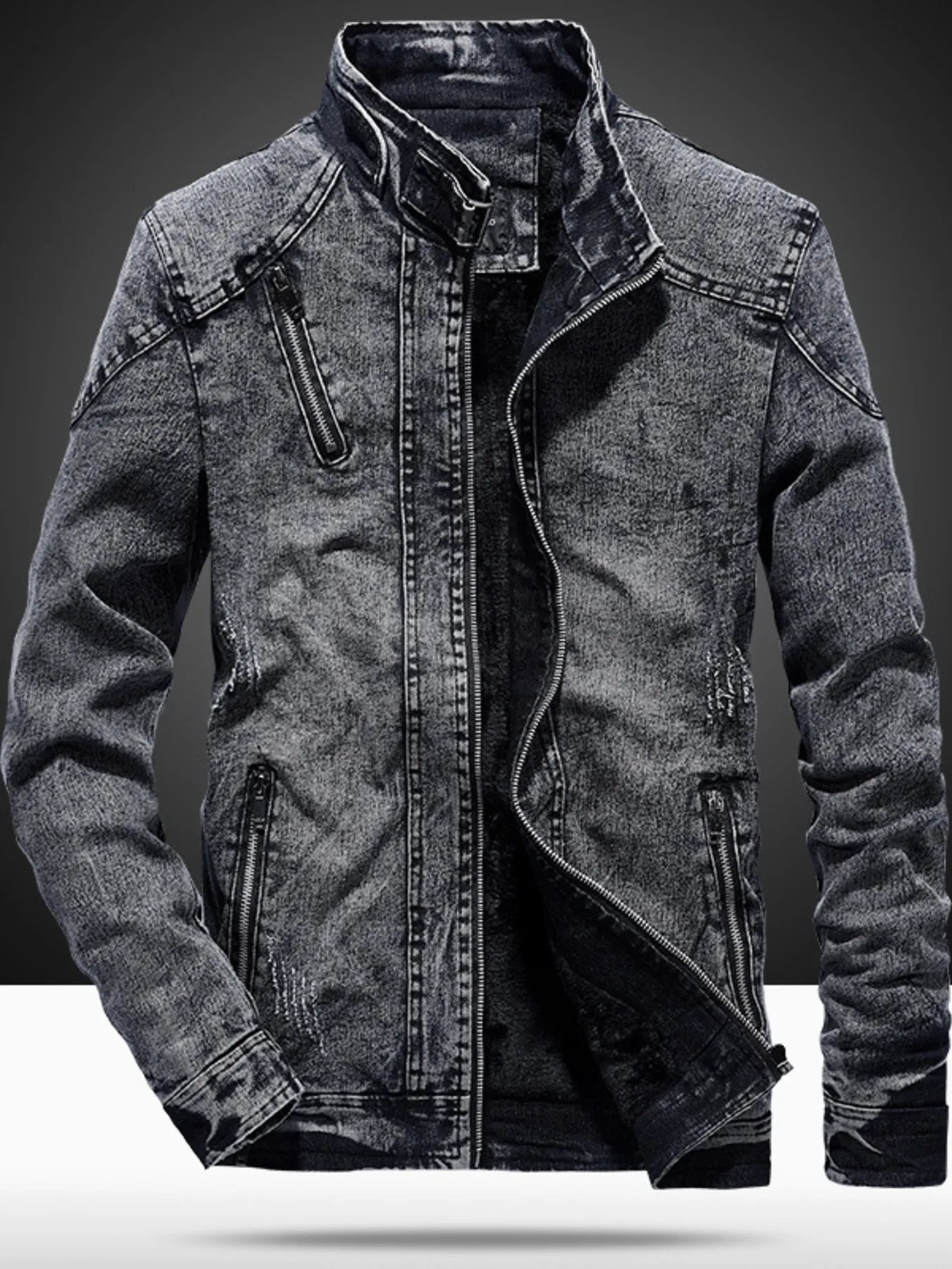 Men's Plus Size Washed Zip Up Denim Jacket