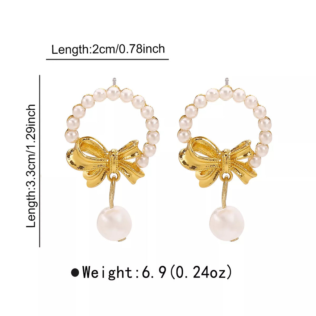Bowknot Pearl Earrings and Pendant Necklace Jewelry Set