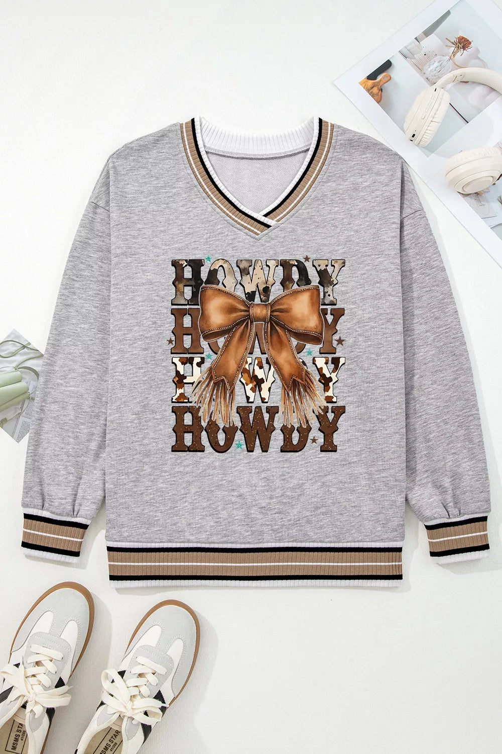 Howdy Graphic V-Neck Sweatshirt