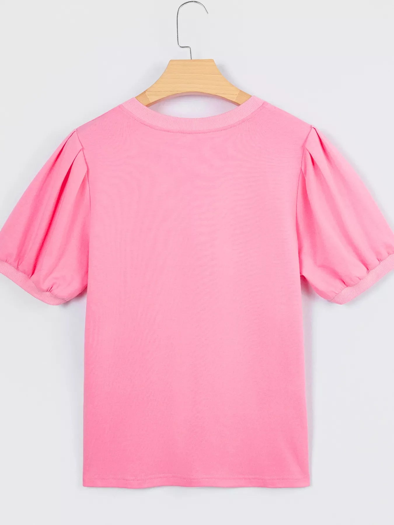 Solid Color V Neck Short Puff Sleeve Blouse