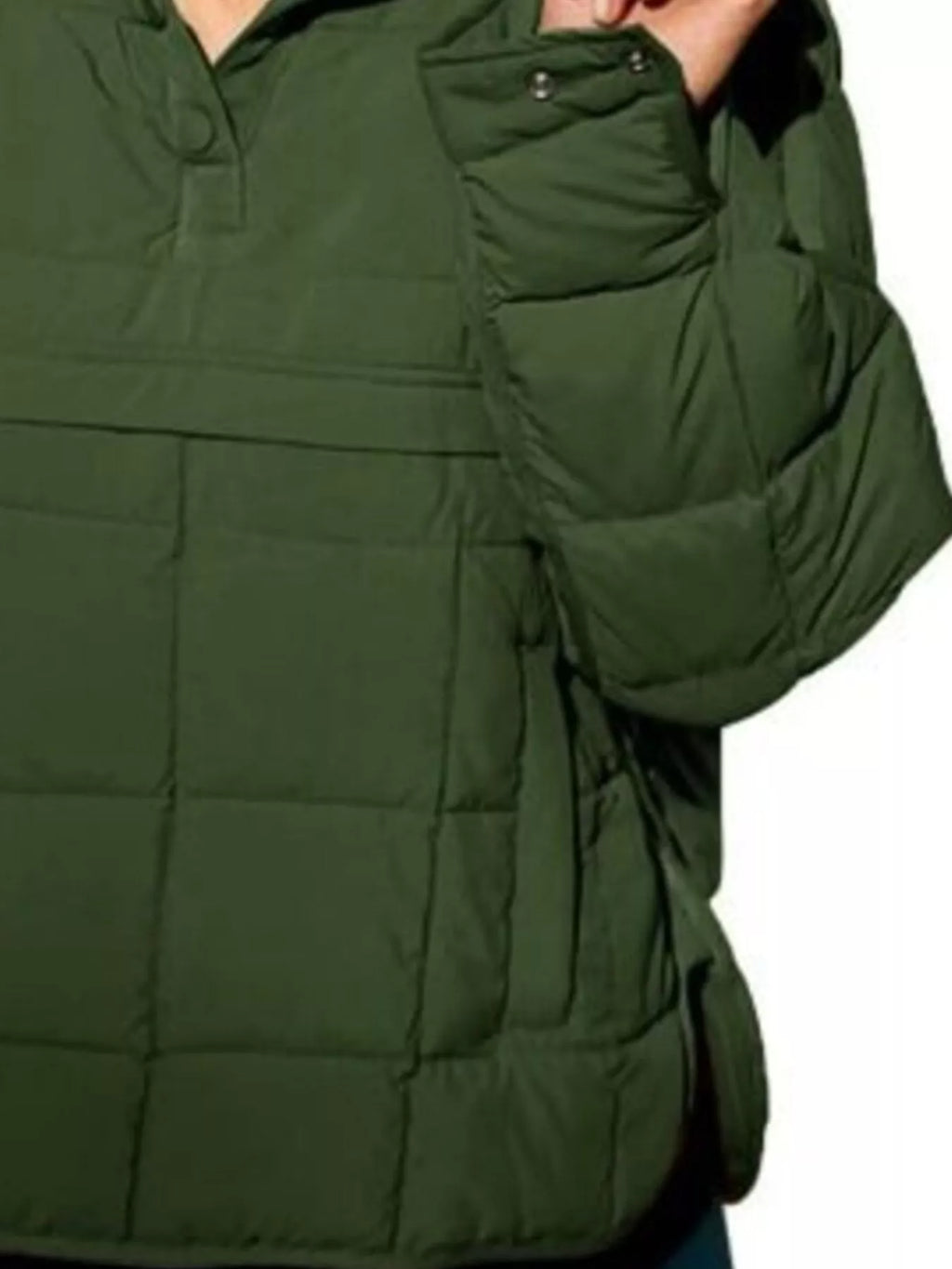 Full Size Quarter Snap Hooded Puffer Top Plus Size
