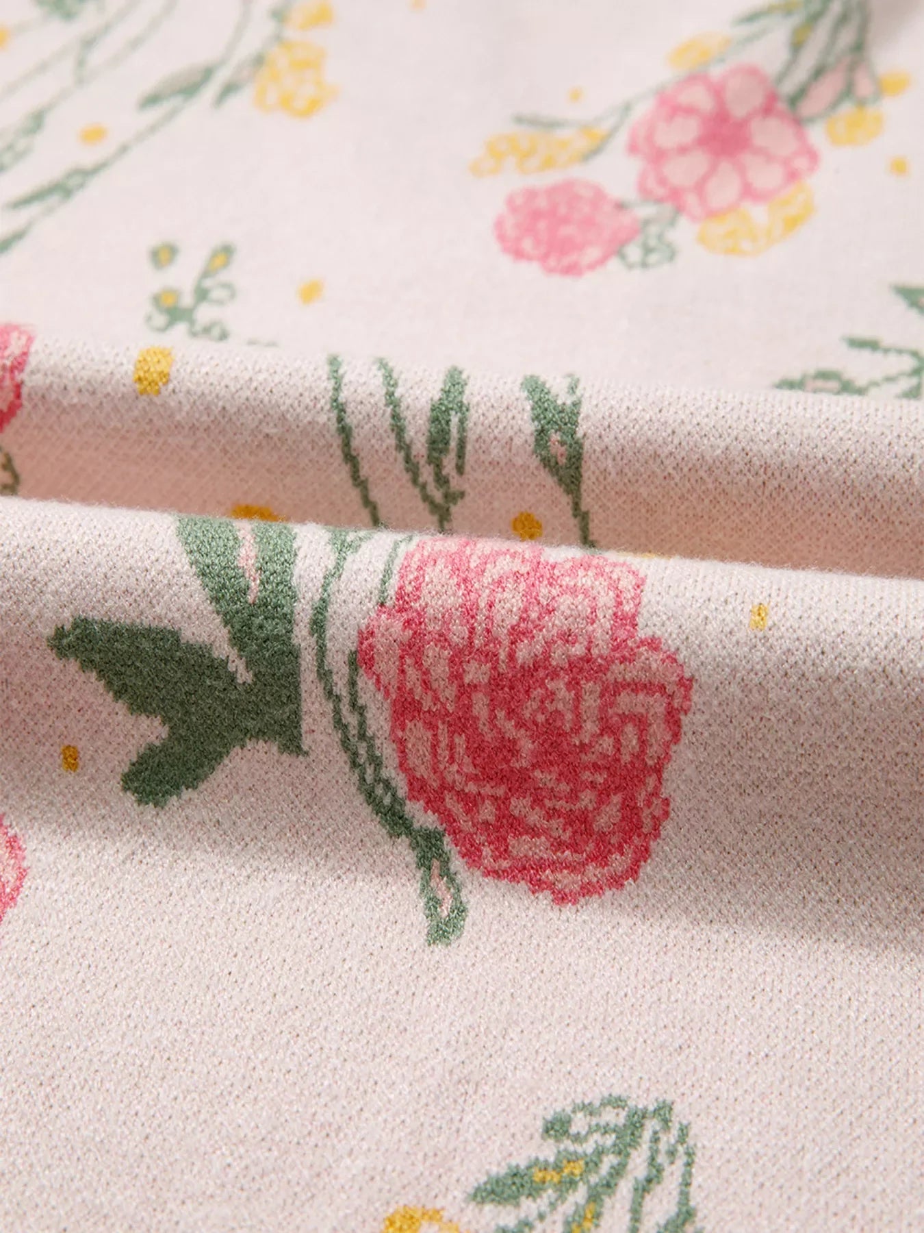 Floral Pattern Striped V Neck Loose Sweater