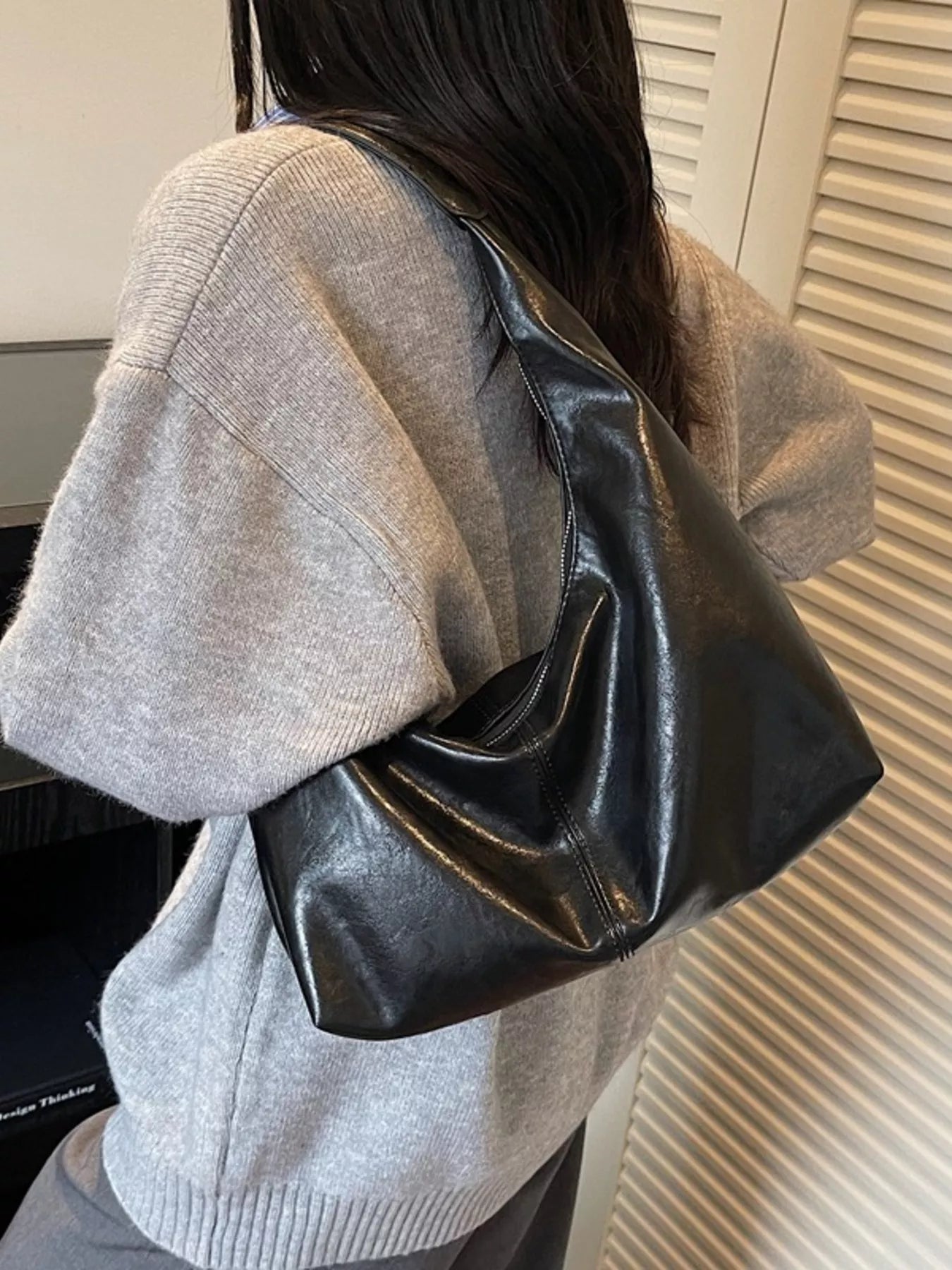 PU Leather Hobo Shoulder Bag