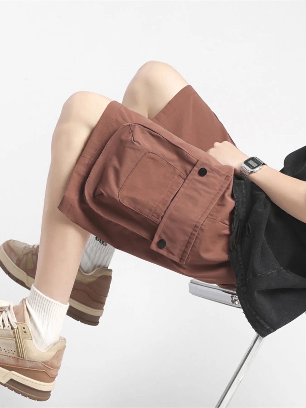 Men's Plus Size Casual Cargo Shorts with Drawstring
