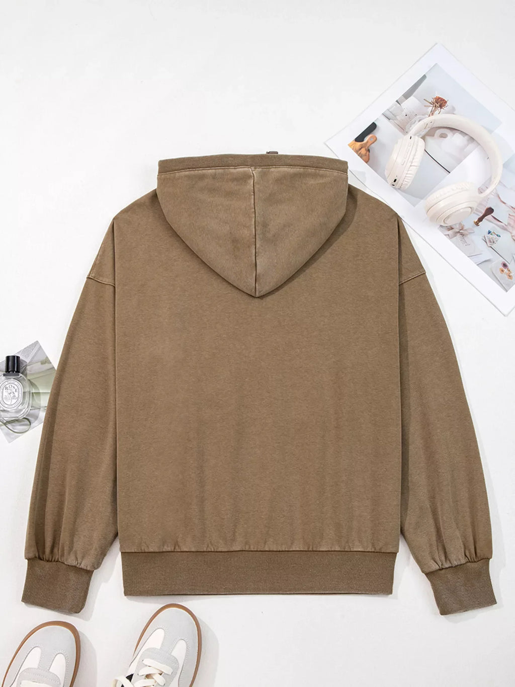 Half Zip Kangaroo Pocket Mineral Wash Baggy Hoodie