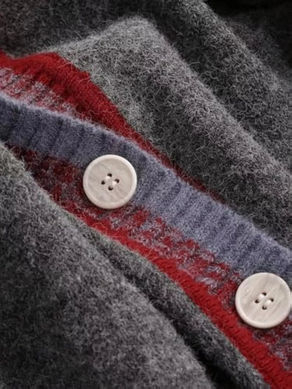 Striped Trim Button-Up Knit Cardigan