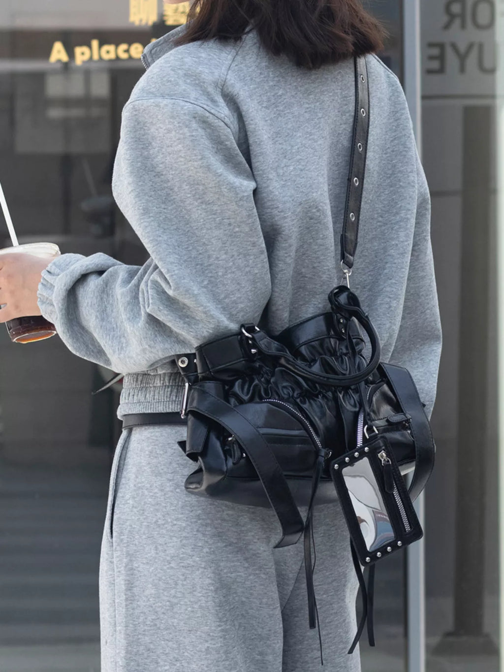 Ruched Leather Crossbody Bag