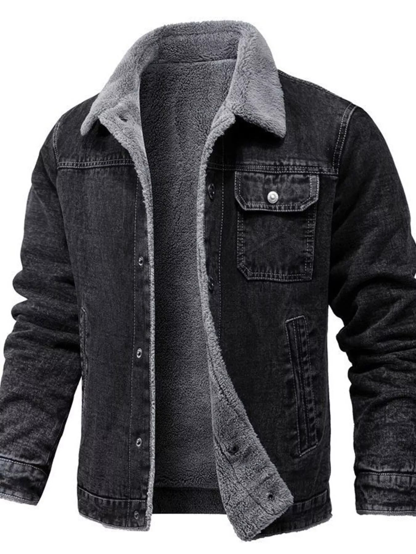 Men's Plus Size Button Up Sherpa Lined Denim Jacket